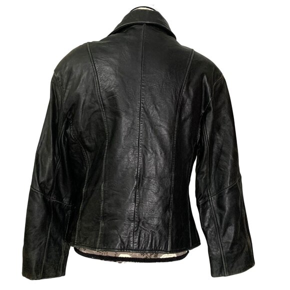 LEATHER LIMITED Black Leather Collared Biker Jacket + Liner Women’s Size M - Picture 3 of 10